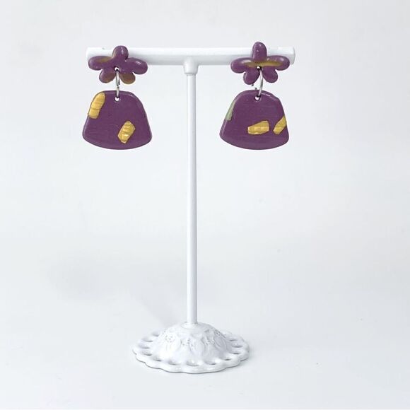 Funky Star Shaped Purple Clay Earrings Hypoallergenic - Picture 3 of 5